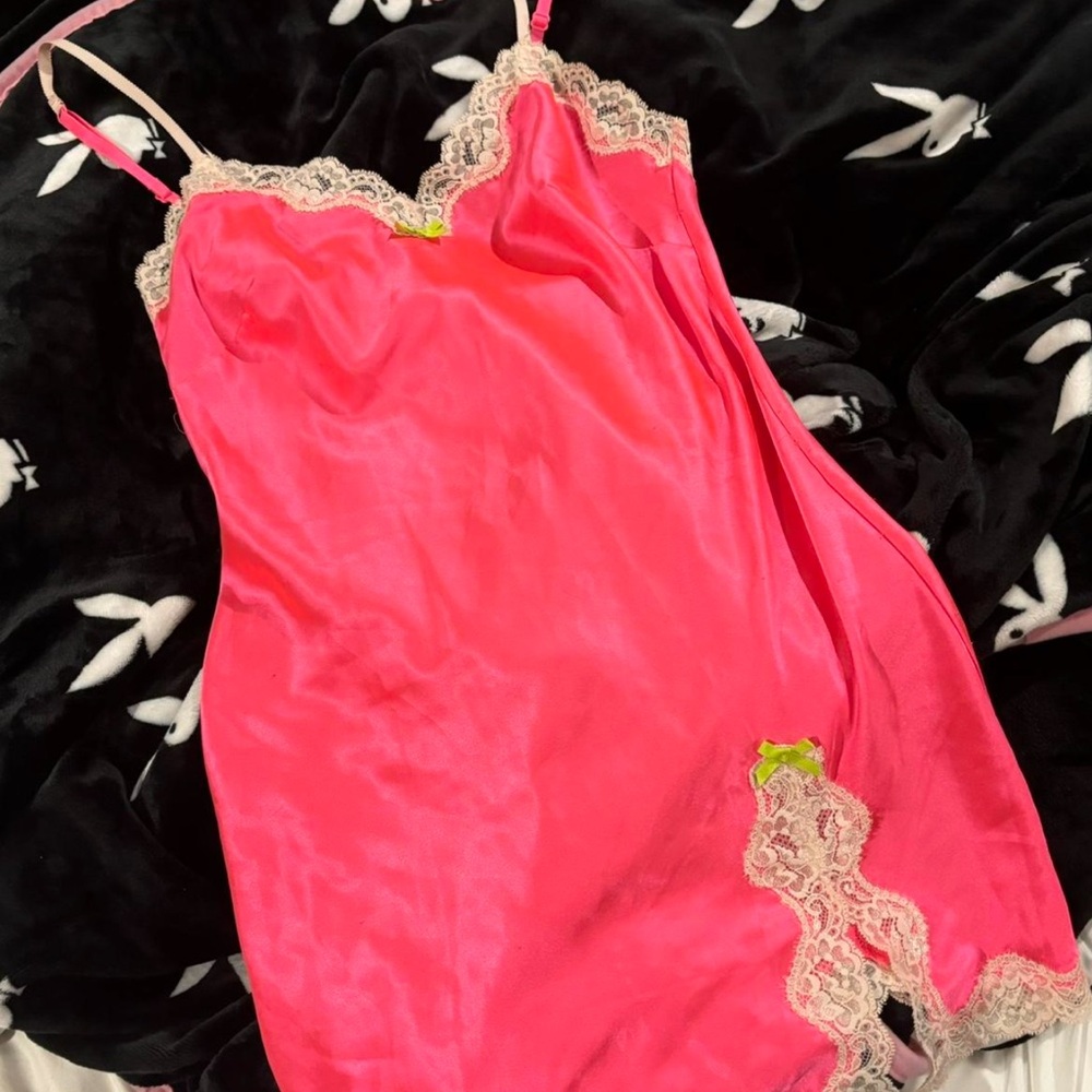 Victoria's Secret Bright Pink Chemise with Lace Trim
